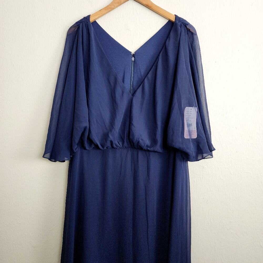 After Six Style 1565 Midnight Navy V-Neck Split Sleeve Chiffon Maxi Dress NWT 18 - Picture 3 of 12